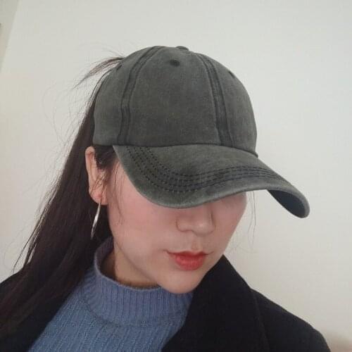 Old cowboy baseball hat ladies can tie high braids solid color soft top caps outdoor street trend wild spring and summer hats