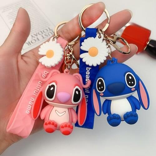 Disney Cartoon Stitch Keychain Action Toy Key Chain Kawaii Anime Star Wars Figure Silicone Pendant Model Dolls Kids Toys Gift