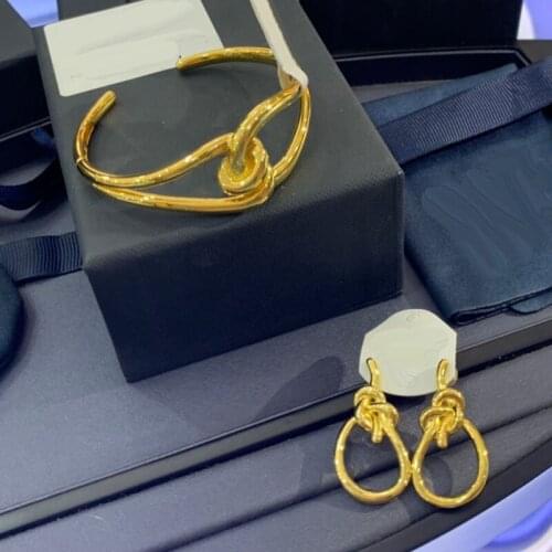 Brand 1:1Luxury Brand Bangle High Quality Yellow Gold Color Twist Bow Bracelet with Zircon CZ Women Jewelry