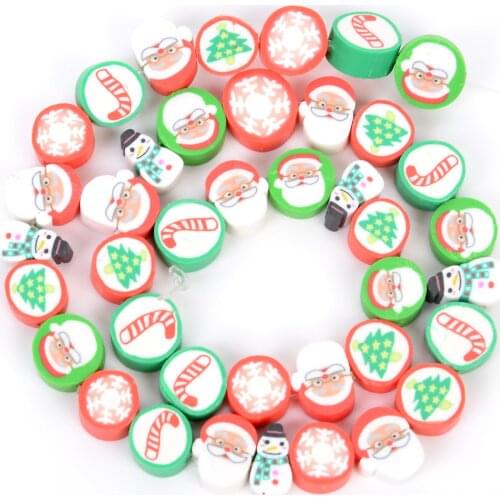 30Pcs 10mm Christmas Polymer Clay Beads Disc Loose Beads for Jewelry Making DIY Handmade Charm Bracelet Necklace Accessories