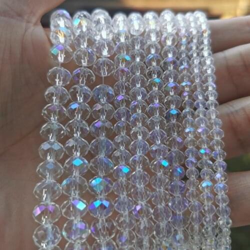 4mm 6mm 8mm White AB Plating Crystal Bead Rondelle Loose Faceted Glass Beads Spacers Beads for Bracelet Jewelry Making