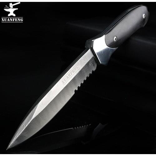 Damascus fixed blade hunting knife outdoor survival straight knife wilderness survival self-defense knife