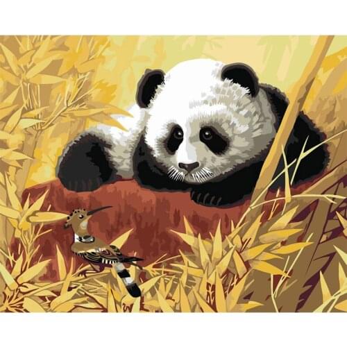 DIY Digital Painting By Numbers panda and bird oil painting mural Kits Coloring Wall Art Picture Gift frameless
