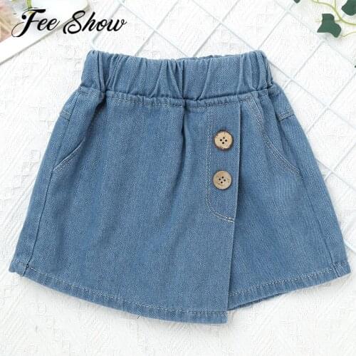 Kids Teens Girls Jeans Skirt Shorts Summer Fashion Toddler Girls Denim Shorts Skirt Children Casual Elastic Waistband Pantskirt