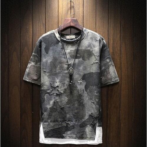 Men Fake 2 Pieces Fashion T Shirt Plus Size Hip Hop Streetwear Summer Camouflage Oversize Tess High Quality Couple Shirt