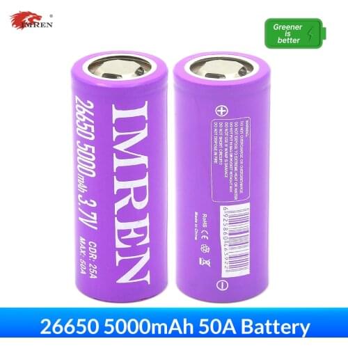 IMREN Imr Battery Cell 26650 3.7v 5000mAh 50A Lithium Iion Baterias Recargables For Flashlights Drone Headlamps RC Cars