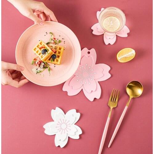 Pink White Lotus Place Mat Multi-use Heat Insulation PVC Kitchen Dinner Table Pads Mats for Home