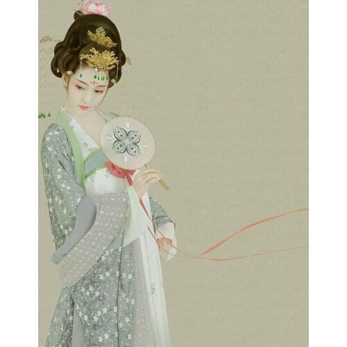 Liu Li Cui Light Green Print Chiffon Costume Hanfu Tang Dynasty Princess High Waist Ru Qun Hanfu Stage Performance Costume