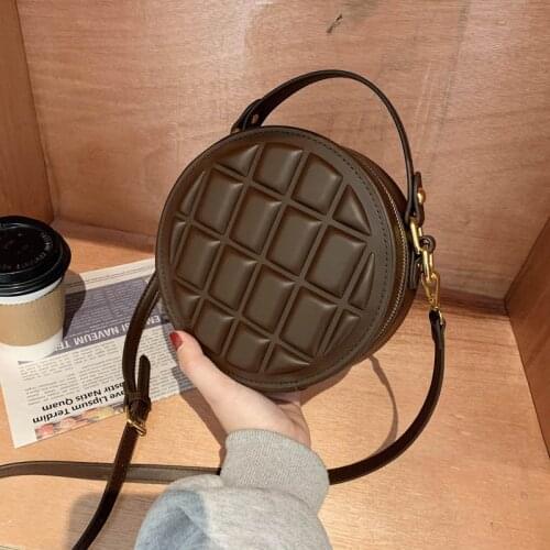 Small Checkered Round Luxury Brand Bags for Women Female Handbags Shoulder Ladies PU Leather Vintage Crossbody Purses