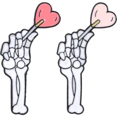 Skull Hand Brooch Punk Style Personality Pin Heart Lollipop Brooch Funny Metal Cloth Hat Bag Accessory Gift For Men Women Couple