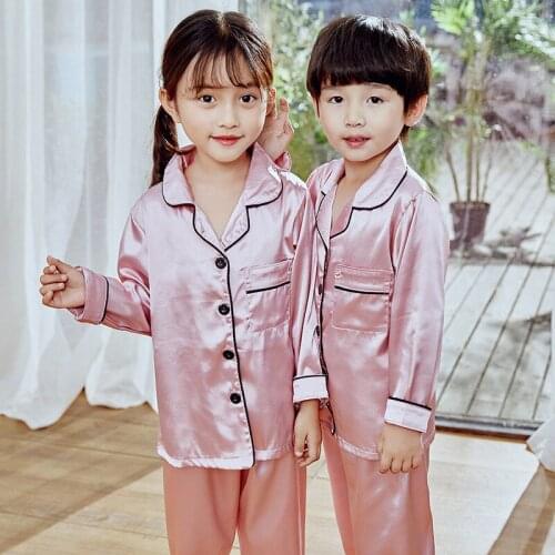 New Girls Pajamas Autumn Winter Long Sleeve Childrens Sleepwear Set Silk Pajamas Suit Boys Pyjamas Sets for Kids Tracksuit Set