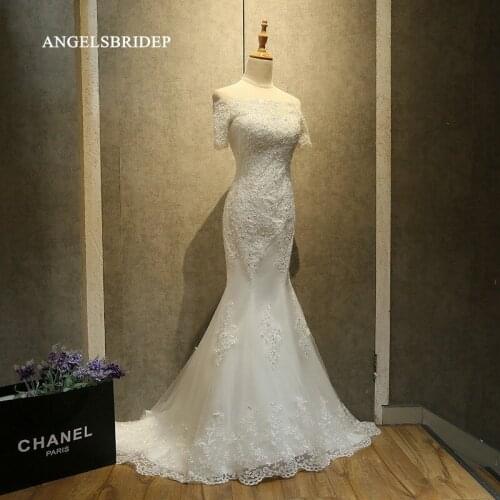 Charming Mermaid Wedding Dresses Dubai Kaftan Short Sleeves Applique Court Train Vestido De Noiva Formal Bride Dresses HOT