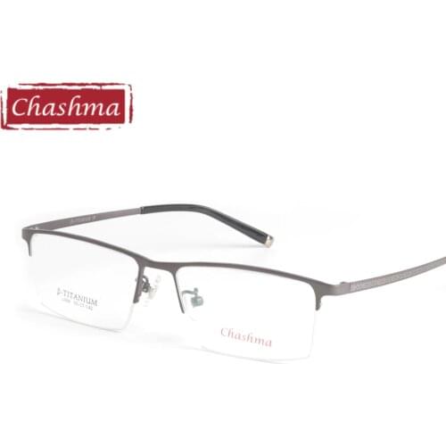 Men Pure Titanium Glasses Wide Frame Semi Rimmed Prescription Glasses Frame 55