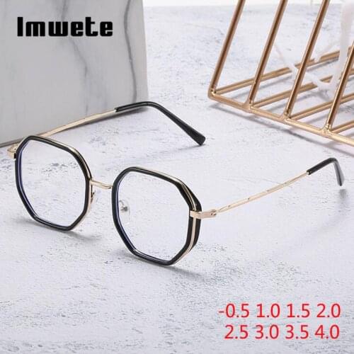 Imwete Finished Myopia Glasses Polygon Frame Goggles Men And Women Anti-blue Light Prescription-0.5 1.0 1.5 2.0 2.5 3.0