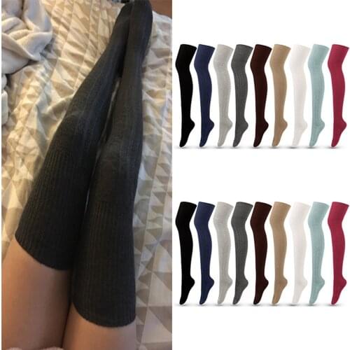 Solid Color Striped Long Stocking Women Warm Cotton Over The Knee Socks Sexy Thigh High Stockings Autumn Winter New 1 Pair
