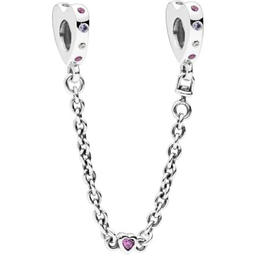 Original Two Stone-embellished Bright Hearts Safety Chain Bead Fit 925 Sterling Silver Bead Charm Bracelet Diy Jewelry