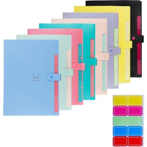 A4 Letter Size Plastic Expanding Files Box Accordion Folder 5 Pockets Accordian File Organizer Snap Closure Bag with Lables