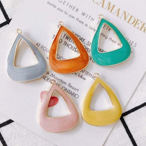 Glitter Enamel Alloy Geometry Triangle Charms Gold Tone Plated Dripping Oil Metal Earring Necklace Pendants 20pcs 37*29mm