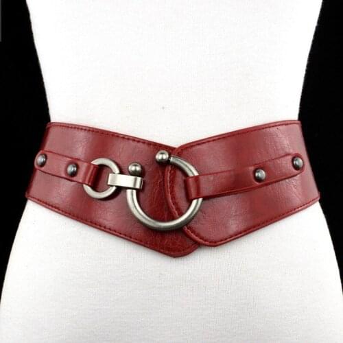 New Fashion Elastic Wide Belt Strap Vintage Women Faux Leather Buckle Elastic Wide Belt Strap Solid Color Waistband