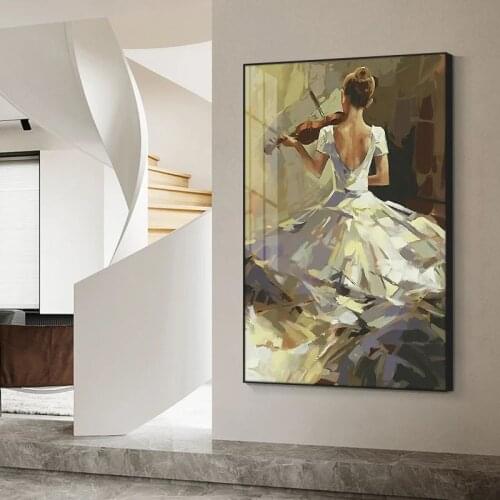 Hand Painted Oil Painting On Canvas Modern Abstract Girl Playing The Violin Wall Art Picture For Living Room Home Decor