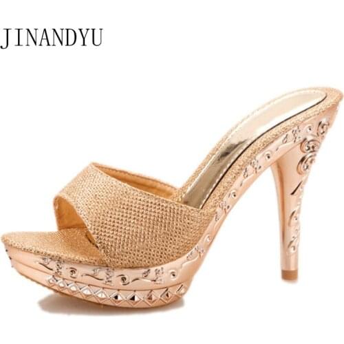 Sexy High Heels Dance Platform Chunky Sandals Gladiator Gold Black Silver Sandal Heels Fashion Summer Shoes Woman Slippers New