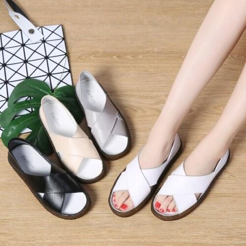 Women Summer Cool sandals casual shoes Large Size soft sole leather flat bottom Comfortable Breathable Affordable Fashion shoes