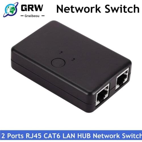 GRWIBEOU 2 Ports RJ45 CAT6 LAN HUB Network Switch Box Selector For Laptop 2 In 1 Out Ethernet Network Cable Splitter Connector