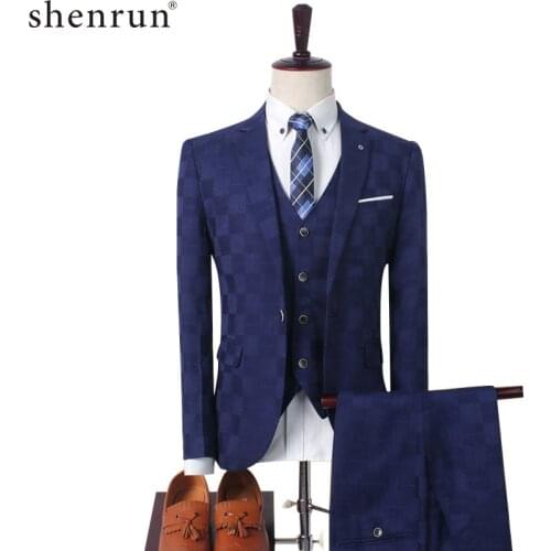 Shenrun Men Checked Suits Business Office Work Daily Life Wedding Groom Plaid Suit Slim Fit Formal Casual Banquet Party 3 Pieces