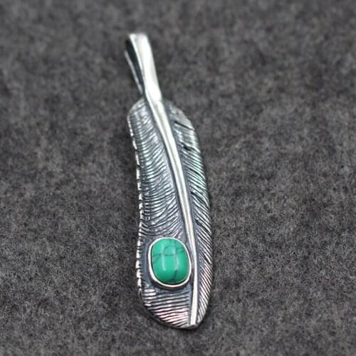 Takahashi Goro S925 Sterling Silver Jewelry With Turquoise Feather Pendant Thai Old Jewelry With Vintage Pendant