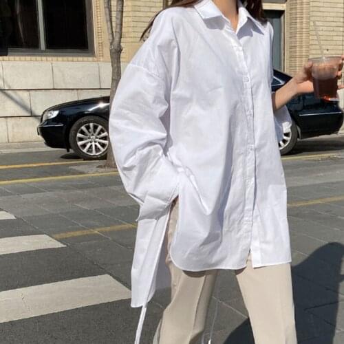 Sweet Side Split Plus Size Ladies Shirt 2021 Spring New Sweet Turn-Down Collar Long Sleeve Womens Tops and Blouses