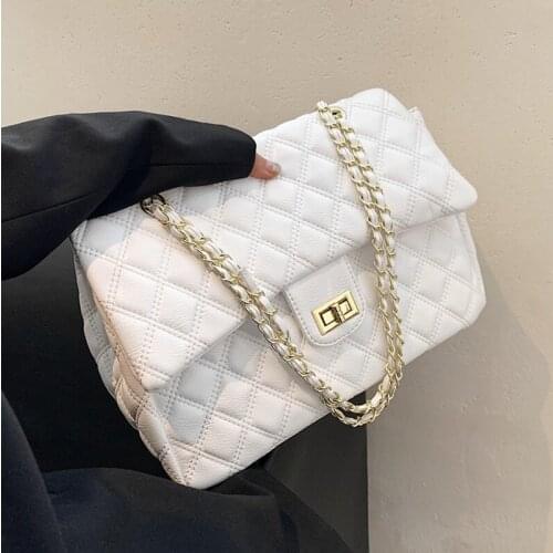 Hot Sale Large Quilted Chain Shoulder Bags For Women Brand Designer Diamond Lattice Flap Luxury Ladies Purses And Handbags 2021