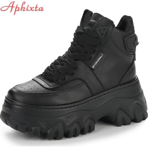 Aphixta Winter Platform Womens Shoes Chunky Sole Sneakers Height Increasing Women Boots Thick Sole Shoes Woman Dad Footwear