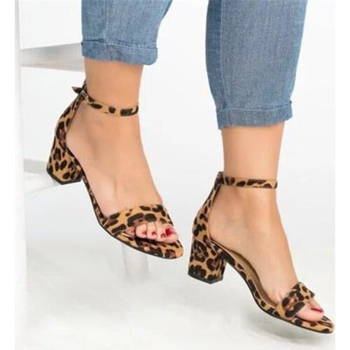 Women Solid Color Open Toe Sandals Summer Ladies 5CM Thin High Heels Sandals Female Plus Size Shoes 2020 New Leopard Print Shoes