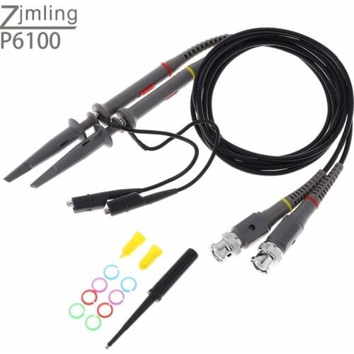 ZJMLING 2pcs P6100 Oscilloscope Probe Kit 100MHz Scope Clip Test Probe Cable 1X / 10X Switchable