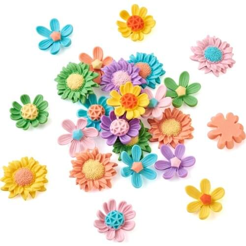 1Set Multicolor Flower Flatback Resin Cabochons Scrapbook Decoration Handmade DIY Headwear Earrings Jewelry Making Accessories