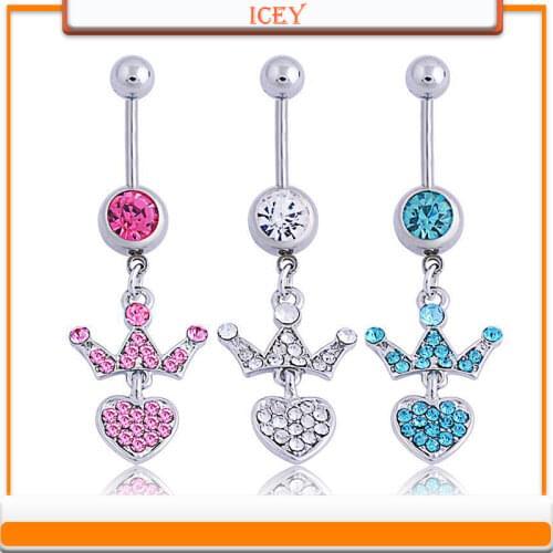 Activity Crown peach heart full Flash diamond belly button belly button ring various colors Q00053