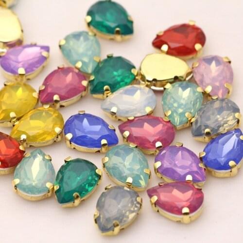 10PCS 10x14mm Gold Bottom Water Drop Egg White Claw Drill Hand Sewn Drill DIY Clothing Accessories