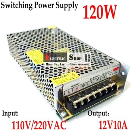 FreeShipping 12VDC 10A 120W Switching Power Supply Driver for Monitor camera/LED Strip AC 100~240V Input to DC 12V