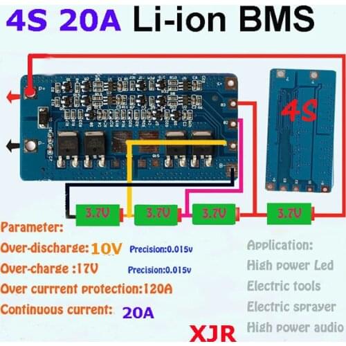 2PCS/a lot 4S 20A lipo lithium Polymer BMS/PCM/PCB battery protection board for 4 Packs 18650 Li-ion Battery Cell
