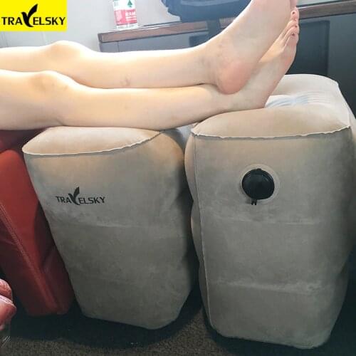 2019 Hot Sale Folding Footrest Large Valve Travel Inflatable Pillow Airplane Kids Adults Rest Sleeping Flocking Airplane Pillows