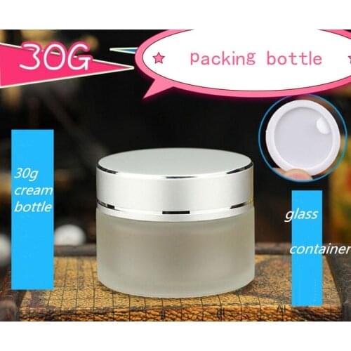 30g 1OZ Glass Frosted Facial Cream Jar Empty Cosmetic Sample 30ml Container Emulsion Refillable Pot Silver Lid For Travel