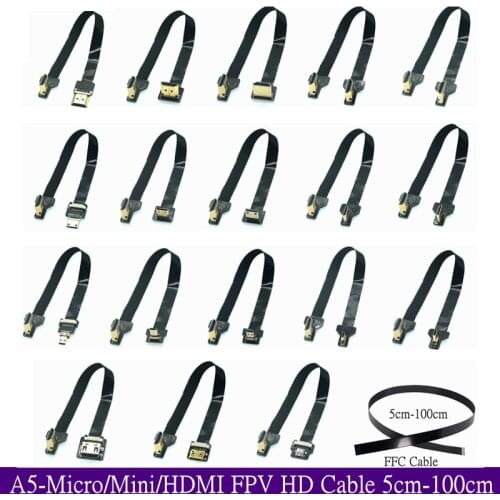 A5 FPV HDMI-compatible Type A Left UP Right Down Angled 90 Degree To HD HDTV FPC Flat Cable For Multicopter Aerial Photography
