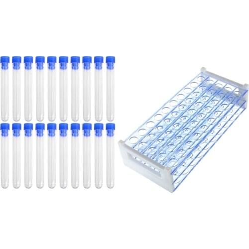 Promotion! 20 Pcs Not Graduated Plastic Test Tube Lab Test Tool with Plastic Test Tube Stand Bracket Rack for 12-13MM Test Tubes