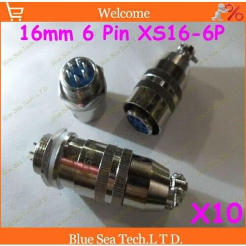 Free Shipping 10 sets=20pcs 6 Pin 16mm Male & Female mic circular connector kit XS16-6P Socket+Plug,Aviation plug interface