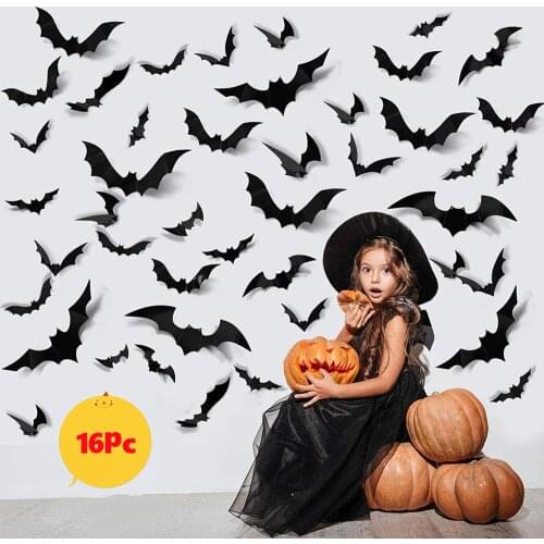 Freeship Halloween Decoration 3D Black PVC Bat Halloween Party DIY Decor Wall Sticker Bar Room Halloween Party Scary Decos Props