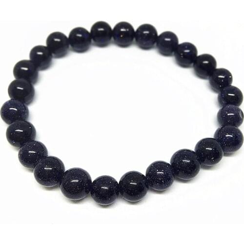 Factory outlet blue sandstone semi-precious stone elastic rope unisex bracelet round beads 8,10,12,14mm jewelry 7.5inch B1526
