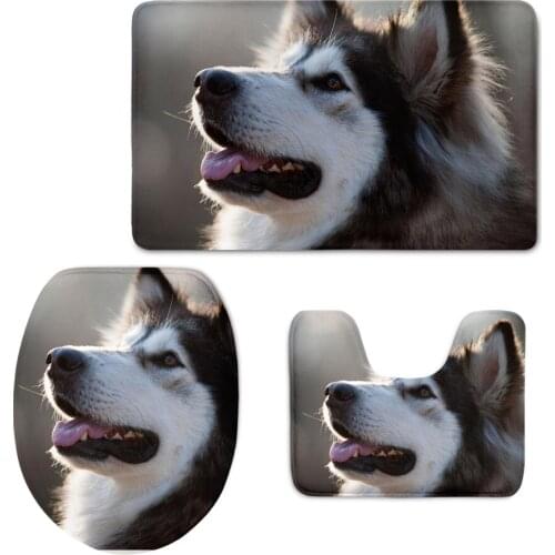 2021 Lovely Dog Alaskan Malamute Print Toilet Seat Covers Home Bath Accessories 3Pcs/Set Floor Carpets Washroom Non-slip Mats