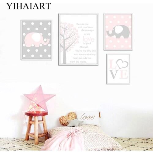 Nursery Cartoon Wall Art Canvas Print Painting Elephant Love Poster Cute Baby Decorative Picture Nordic Kids Child Bedroom Decor