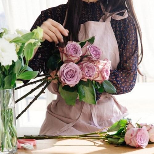 Long Blue Pink Gray Cotton Linen Apron Florist Artist Painter Craft Work Wear Waitress Barista Baker Pastry Catering Uniform D35