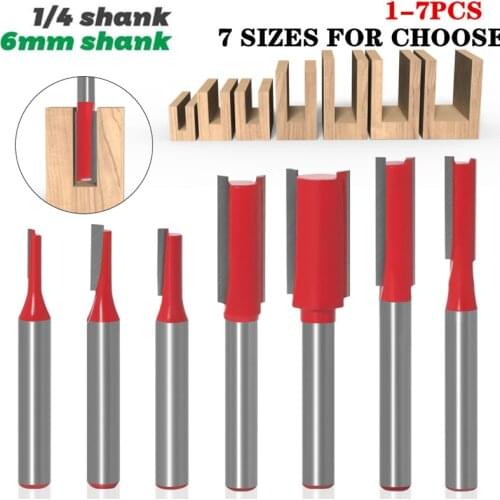 1-7pcs 6mm/6.35mm Shank Straight Bit Tungsten Carbide Single Double Flute Router Bit Wood Milling Cutter for Woodwork Tools